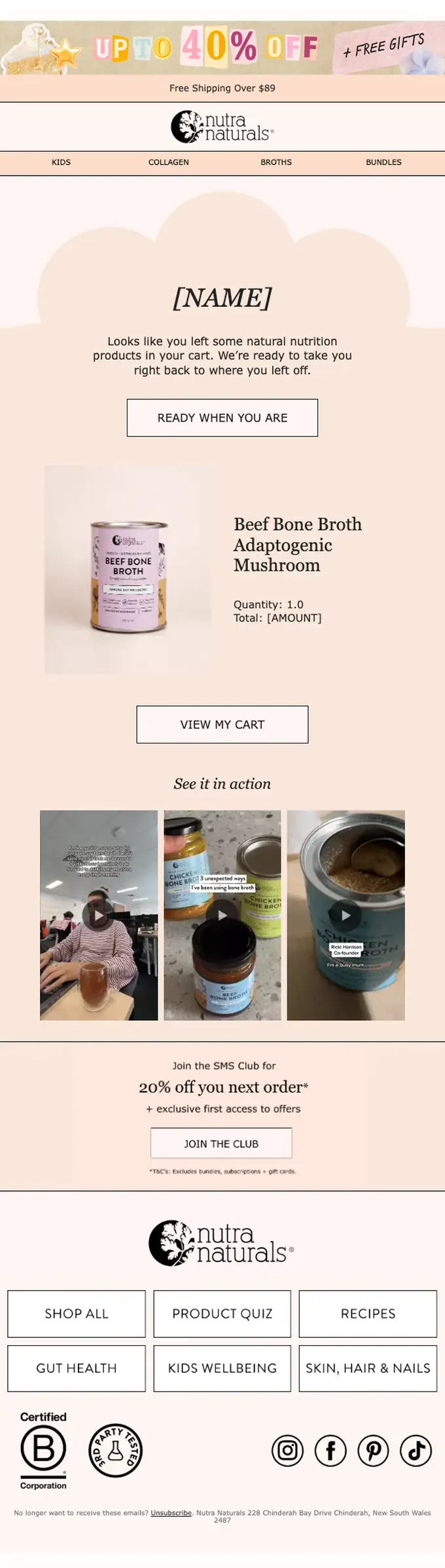Nutra Naturals abandoned cart email, full length