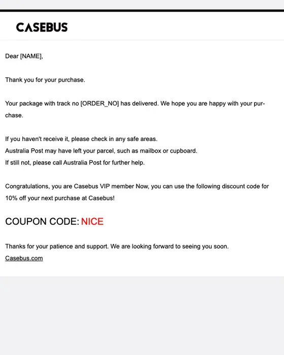 Casebus delivery email