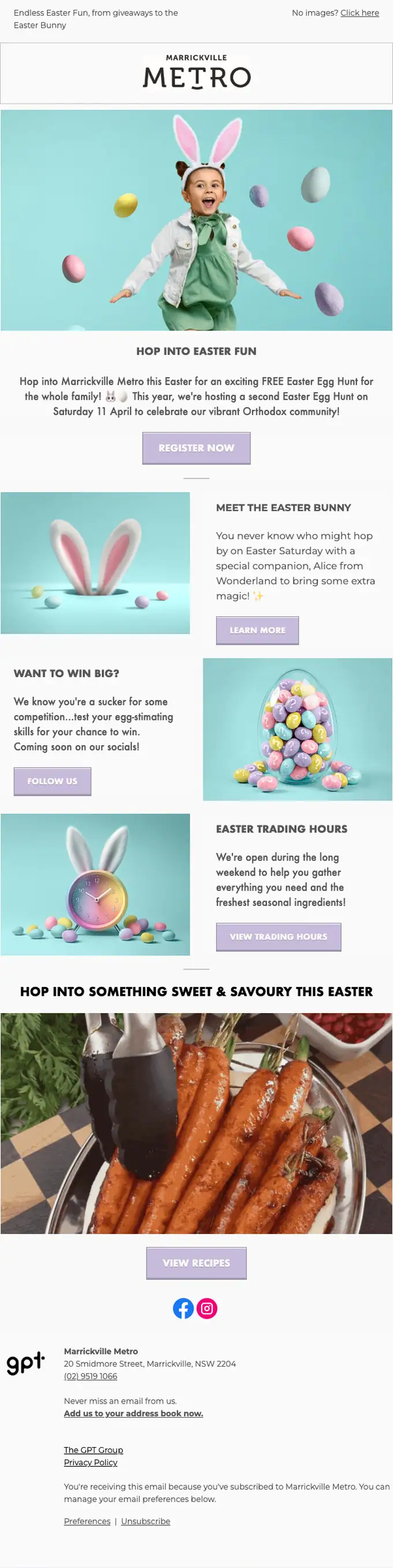 Marrickville Metro promotional email, full length