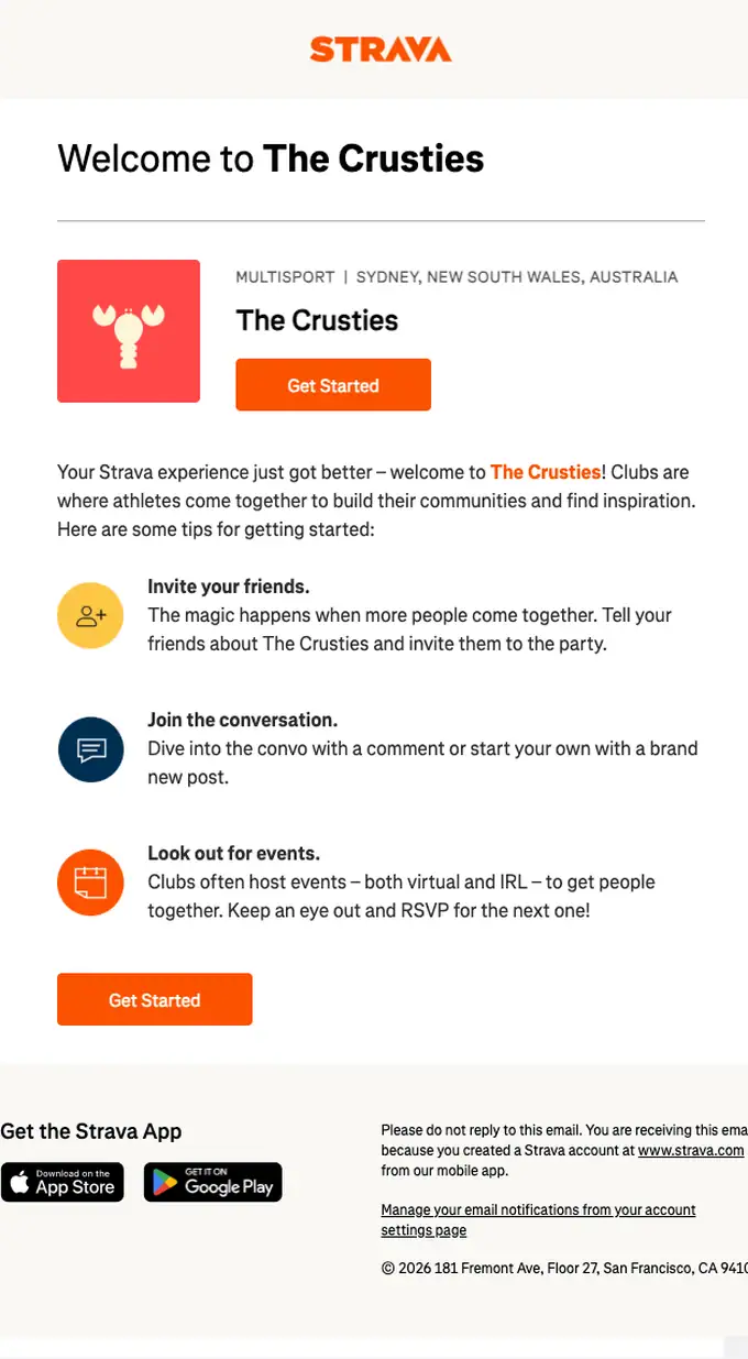 Strava welcome email, full length