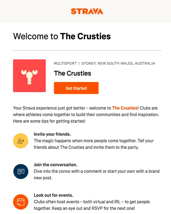 Strava welcome email