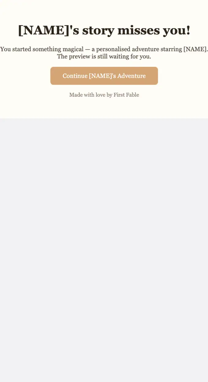 First Fable abandoned cart email, full length