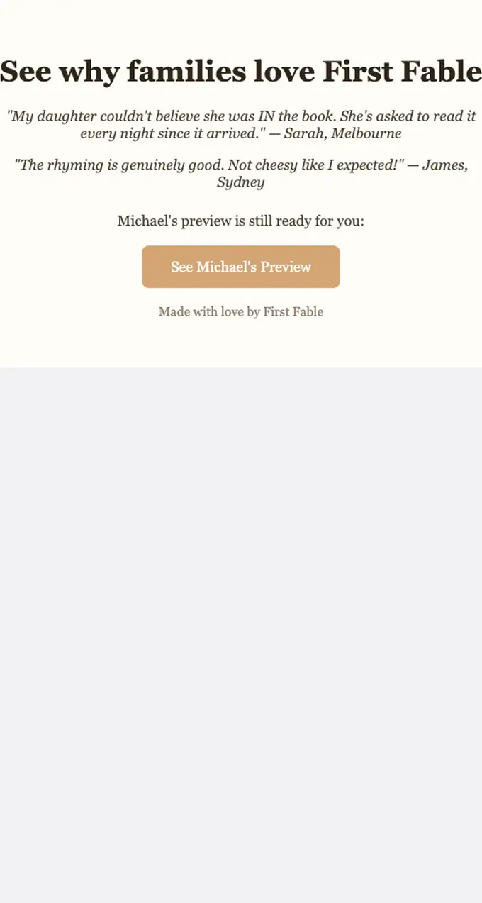 First Fable promotional email, full length