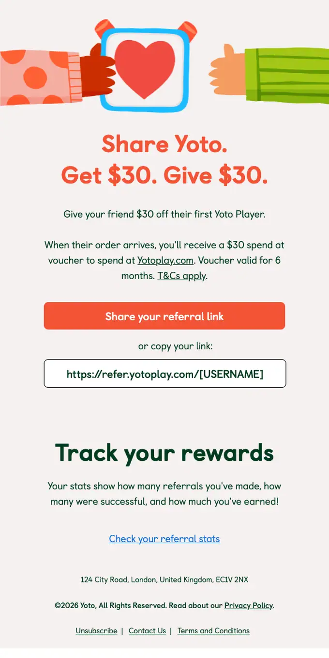 Yoto referral email, full length