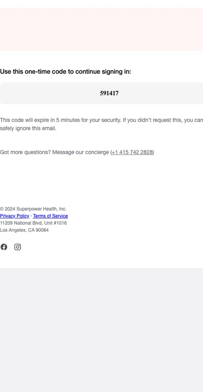 Superpower Health otp email, full length
