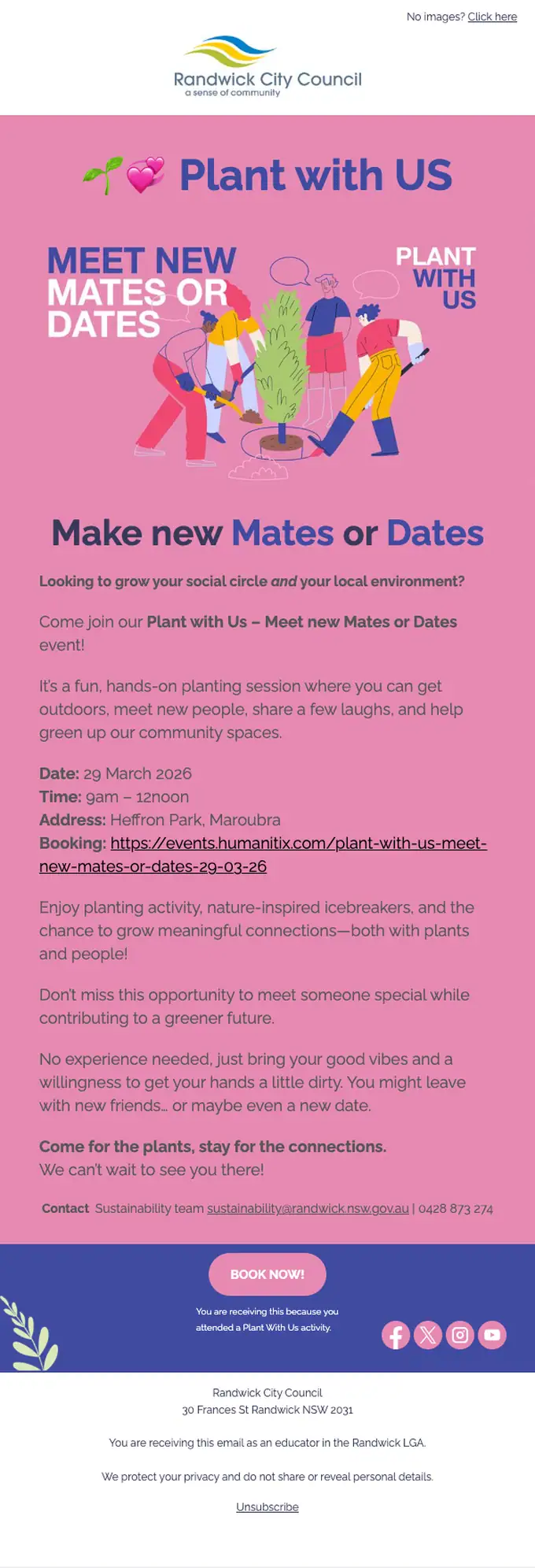 Randwick City Council event invite email, full length