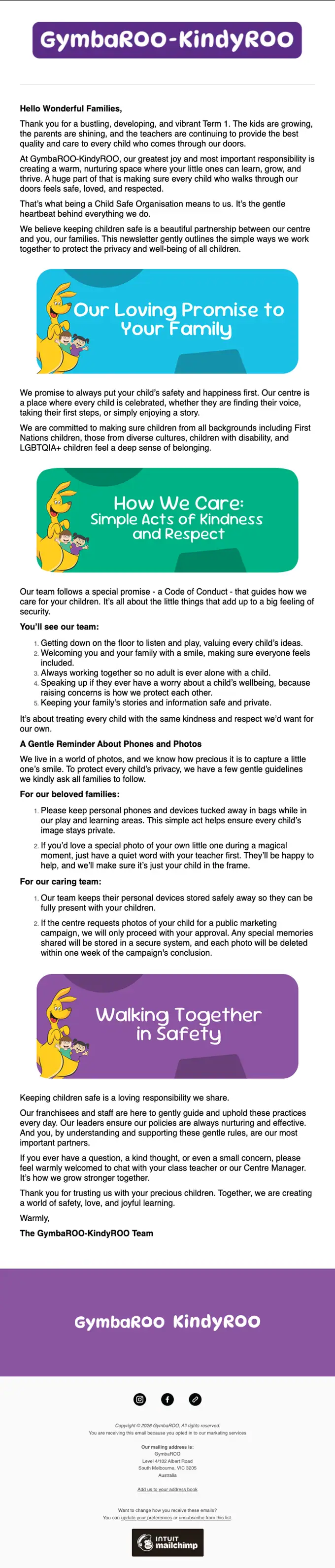 GymbaROO-KindyROO account notice email, full length