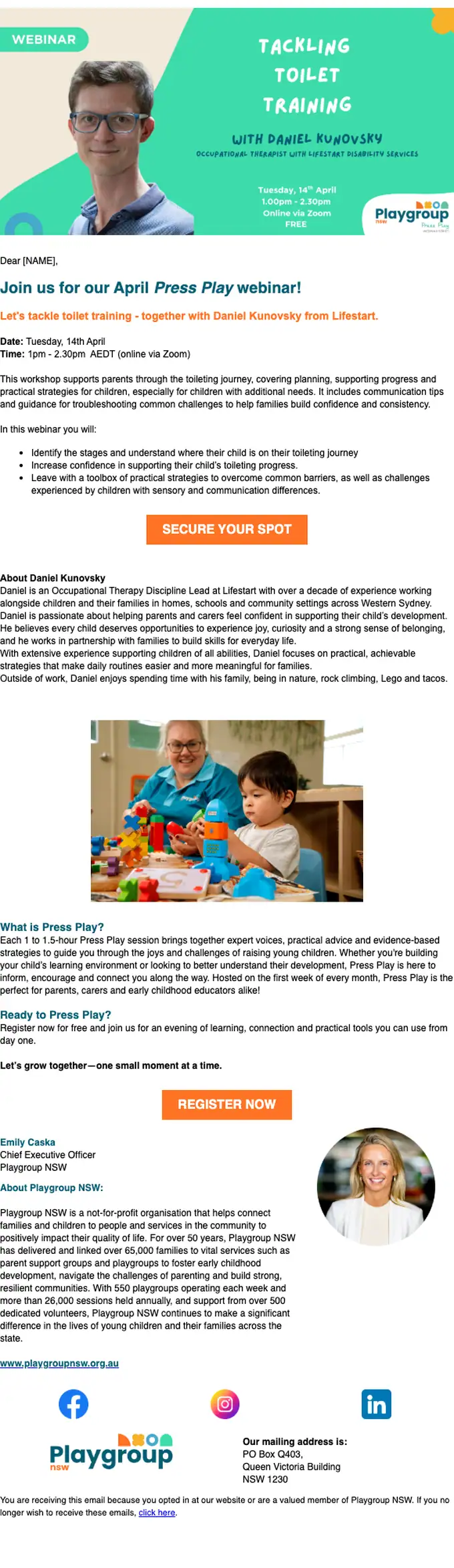 Playgroup NSW webinar email, full length
