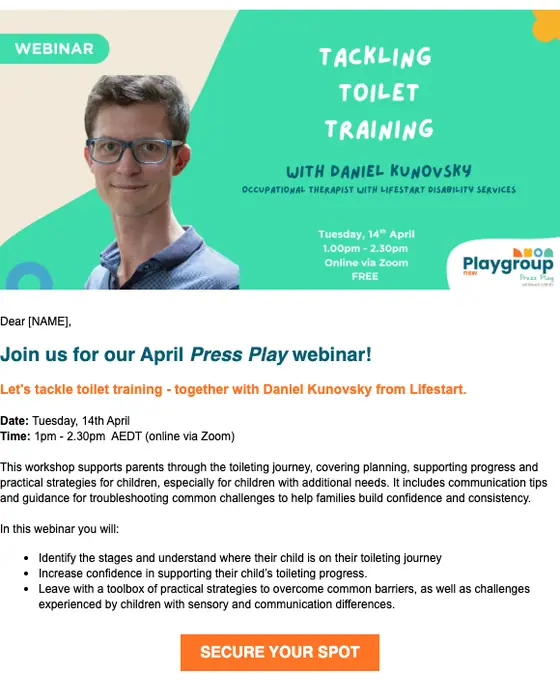 Playgroup NSW webinar email: [NAME], join us for our next FREE Press Play webinar!