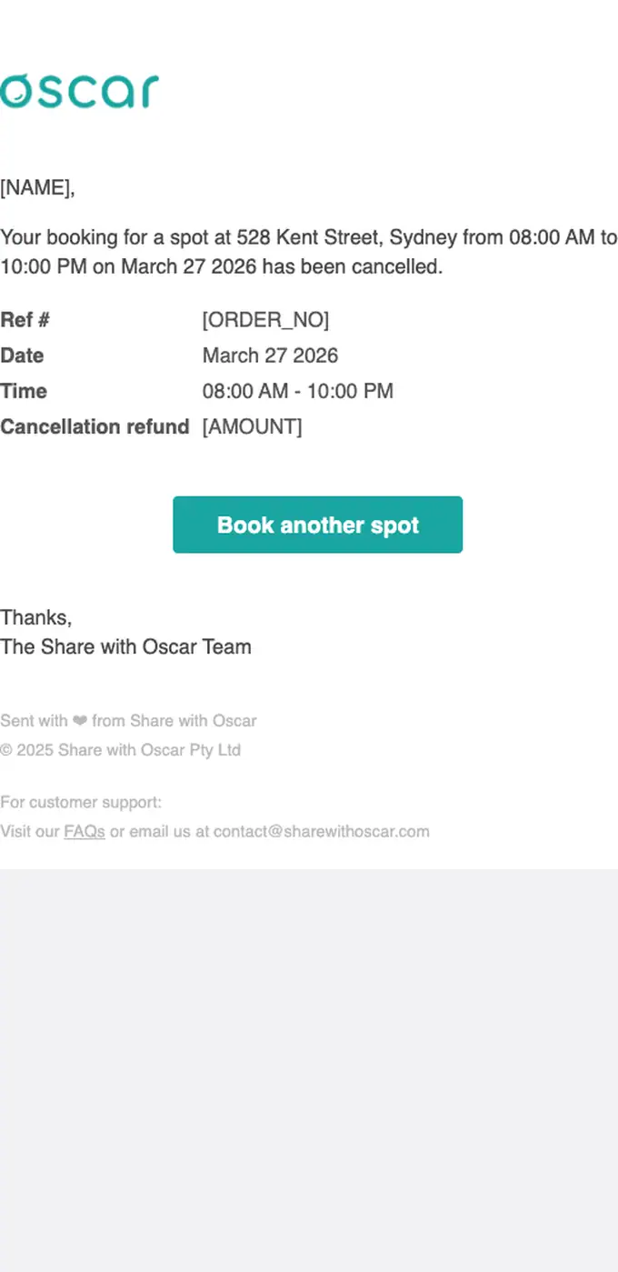 Share with Oscar cancellation email, full length