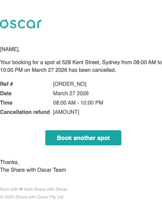 Share with Oscar cancellation email