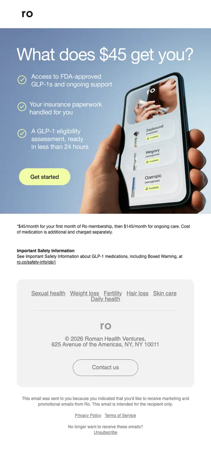 Ro promotional email, full length