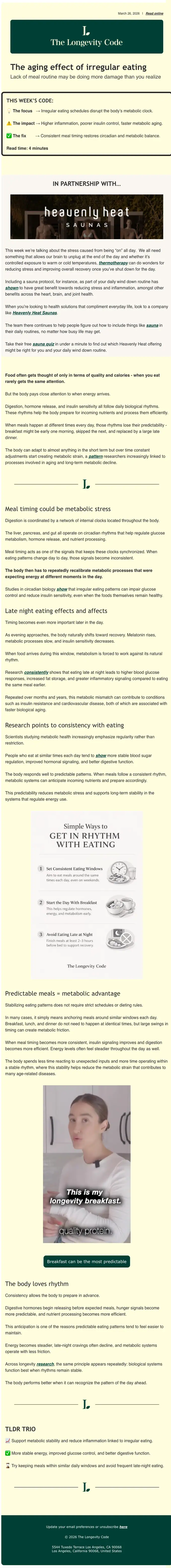 The Longevity Code newsletter email, full length