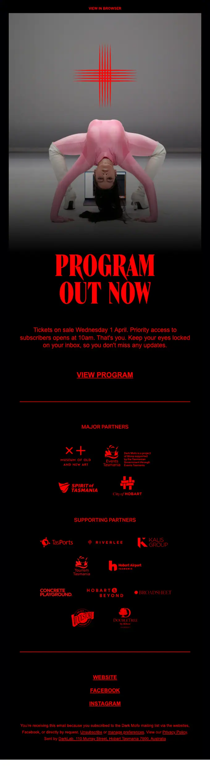 Dark Mofo promotional email, full length