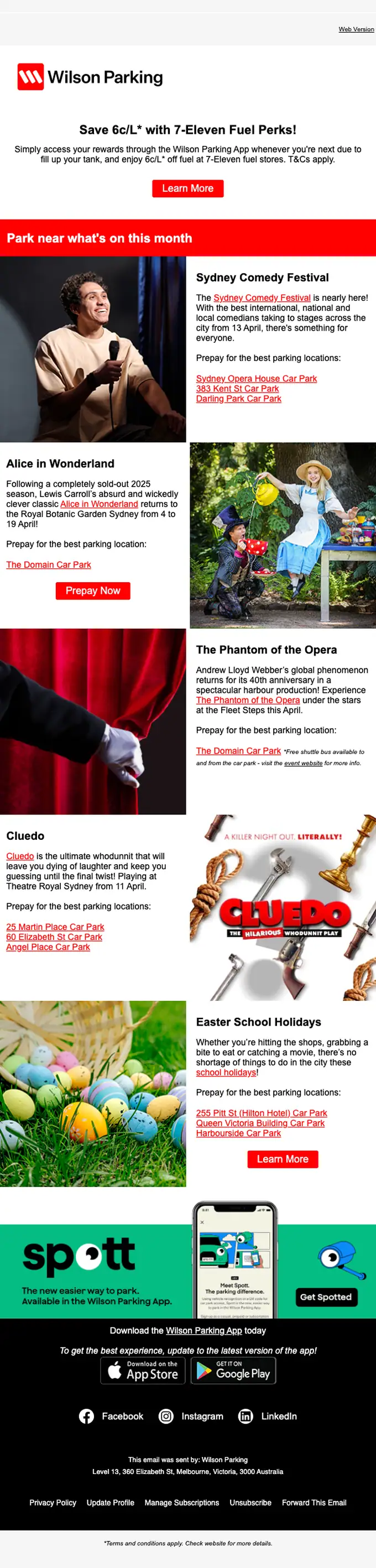 Wilson Parking Australia promotional email, full length