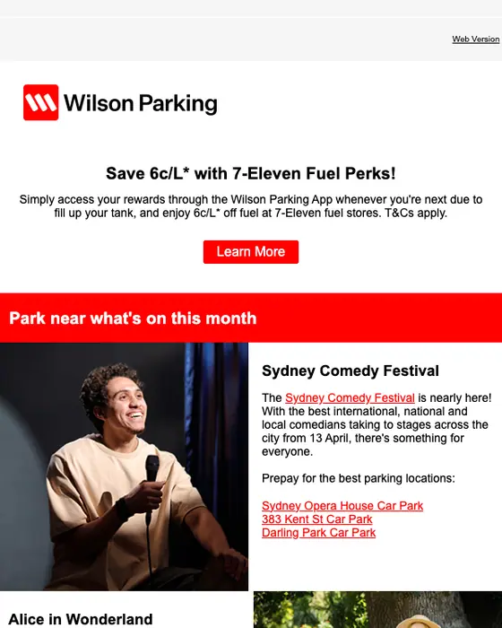 Wilson Parking Australia promotional email