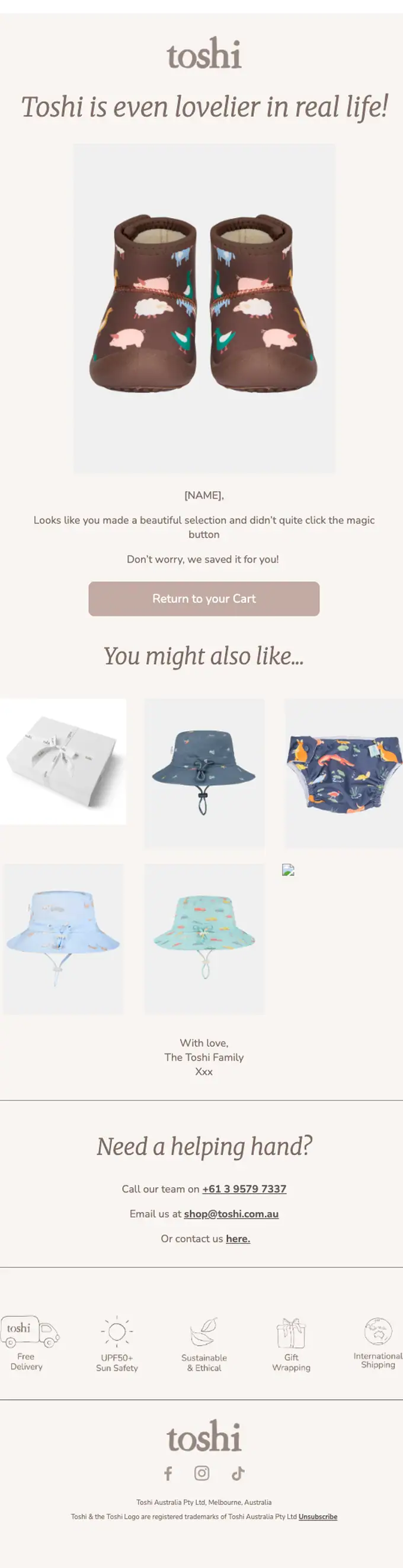 Toshi abandoned cart email, full length