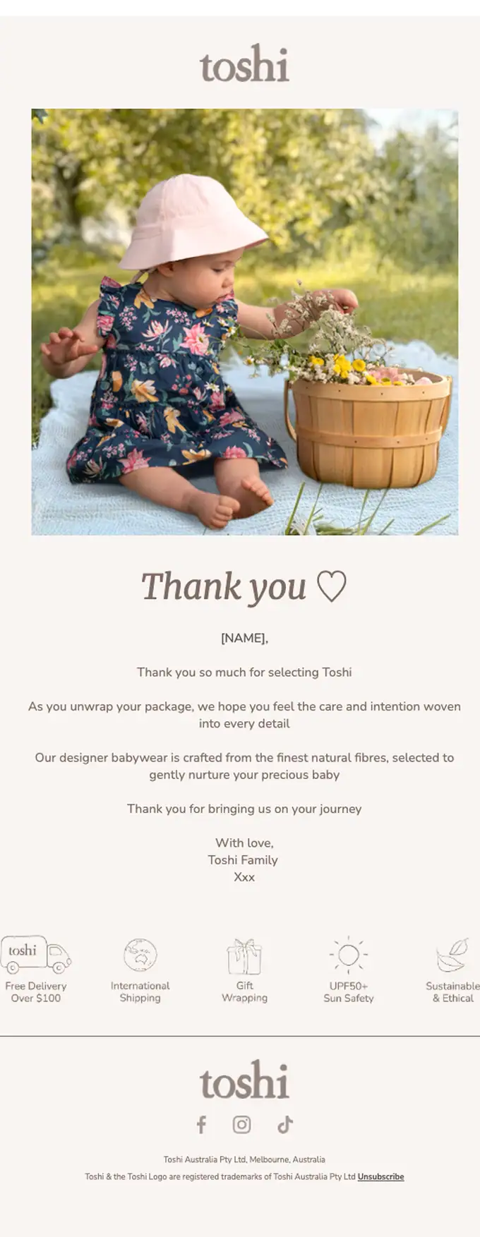Toshi thank you email, full length