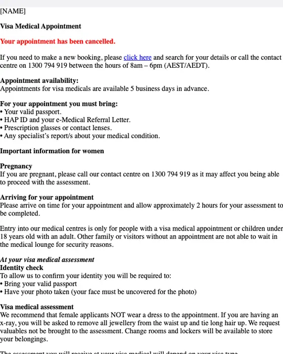Bupa Medical Visa Services cancellation email
