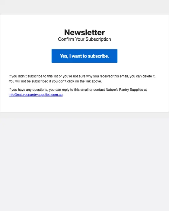 Nature’s Pantry Supplies double opt in email