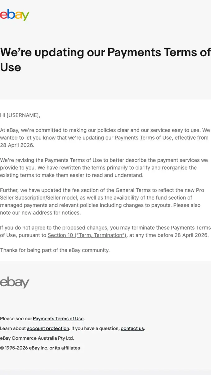 eBay account notice email, full length