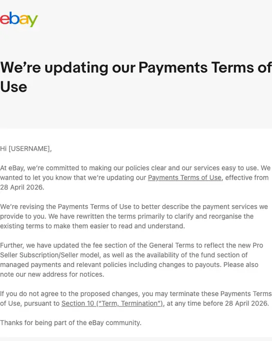 eBay account notice email