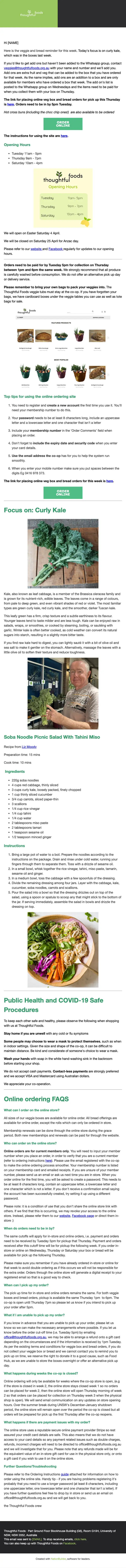 Thoughtful Foods order reminder email, full length