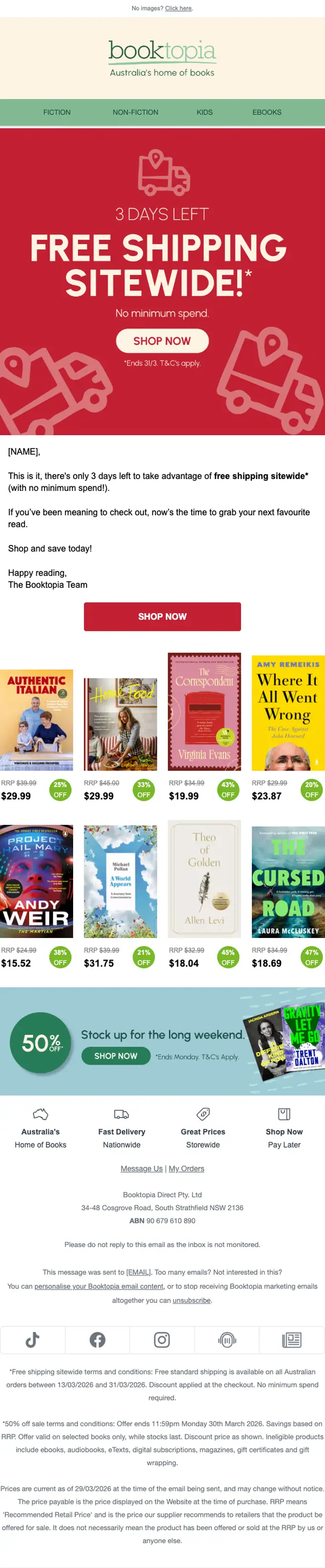 Booktopia sale email, full length