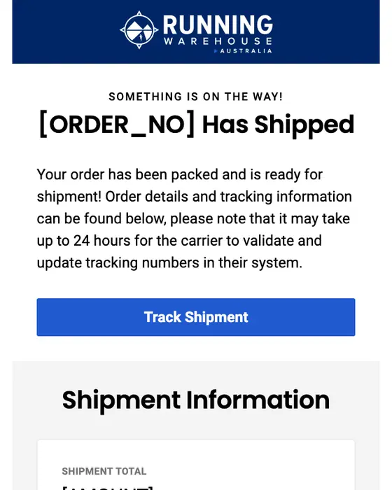 Running Warehouse Australia shipping email