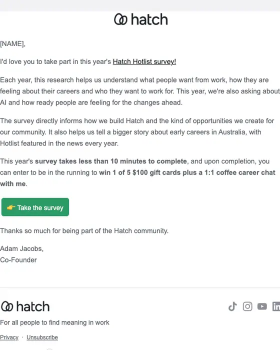 Hatch survey email