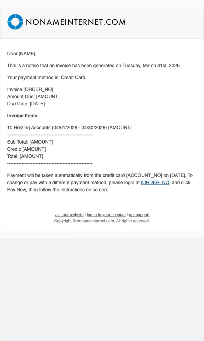 nonameinternet.com invoice email, full length