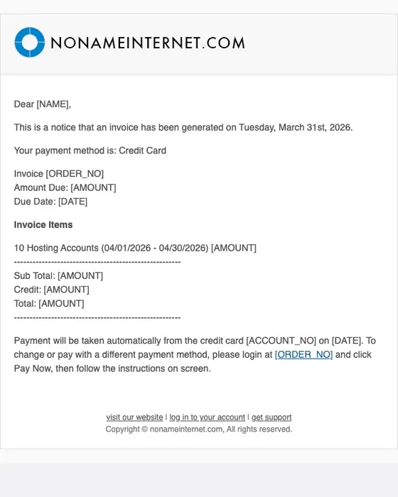 nonameinternet.com invoice email