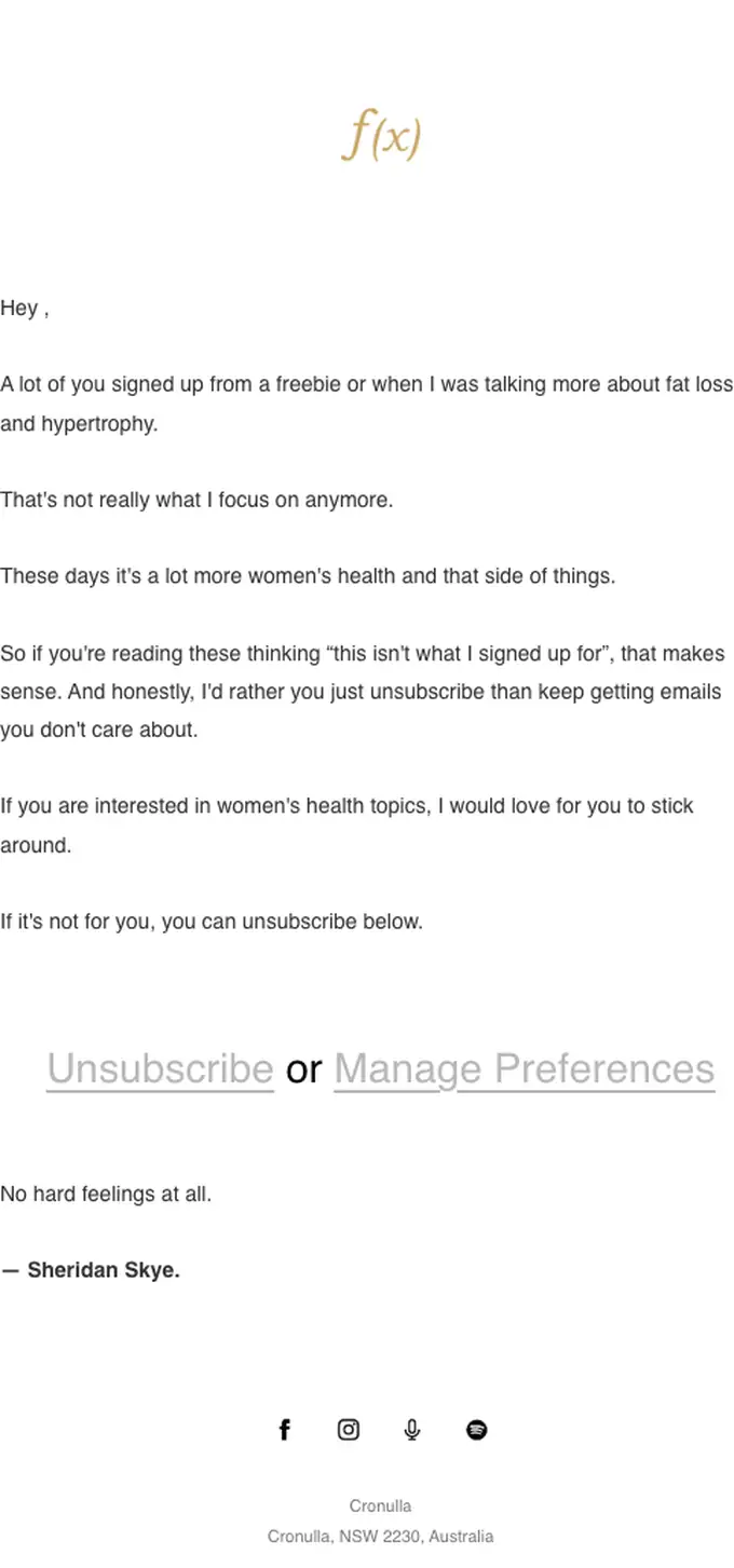 Sheridan Skye - The Female Fitness Formula re engagement email, full length