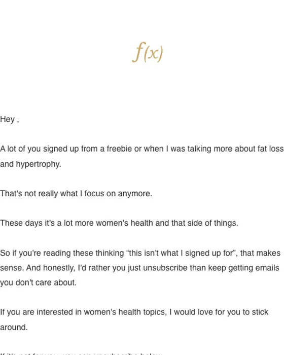 Sheridan Skye - The Female Fitness Formula re engagement email