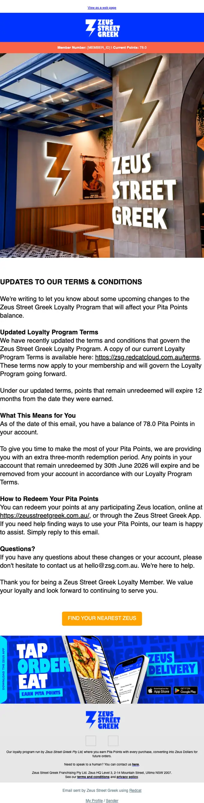 Zeus Street Greek account notice email, full length