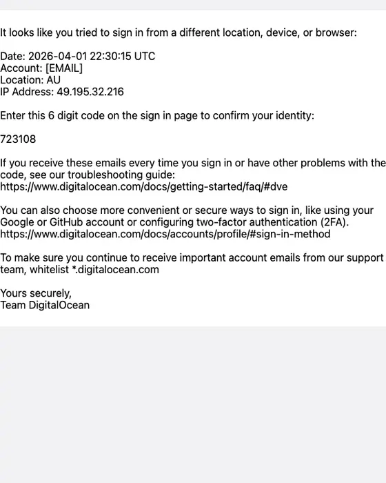 DigitalOcean email verification email