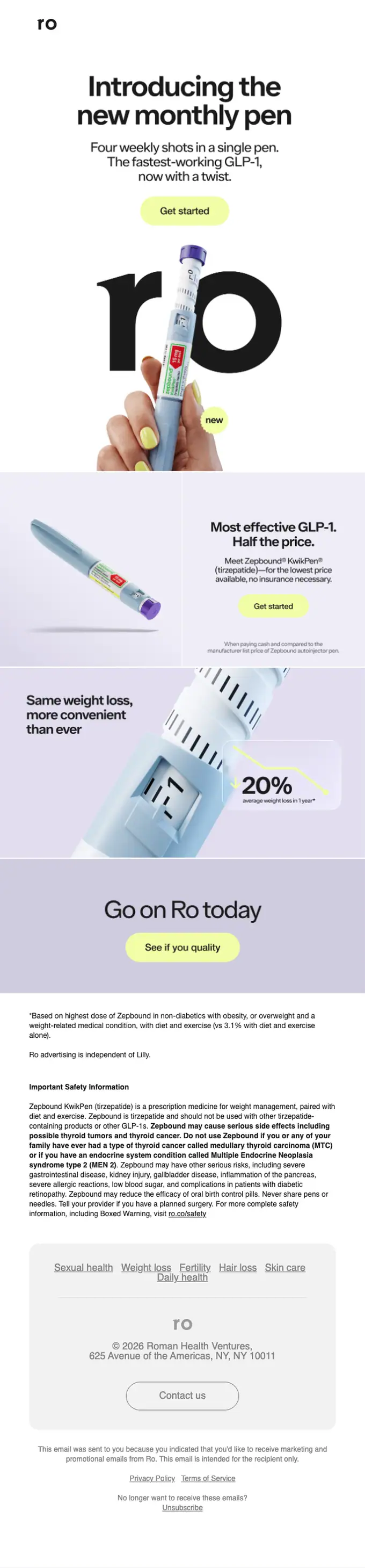 Ro product launch email, full length