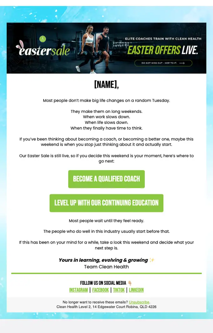 Clean Health promotional email, full length