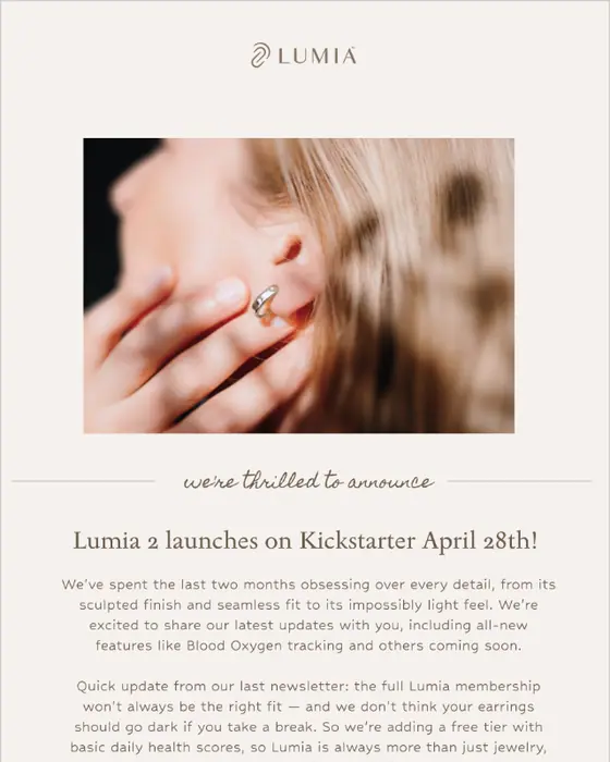 Lumia Health product launch email