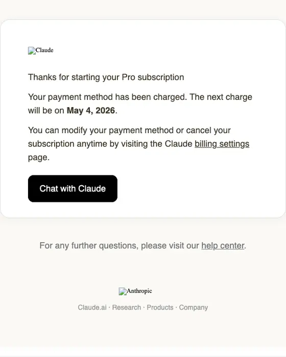 Anthropic subscription email