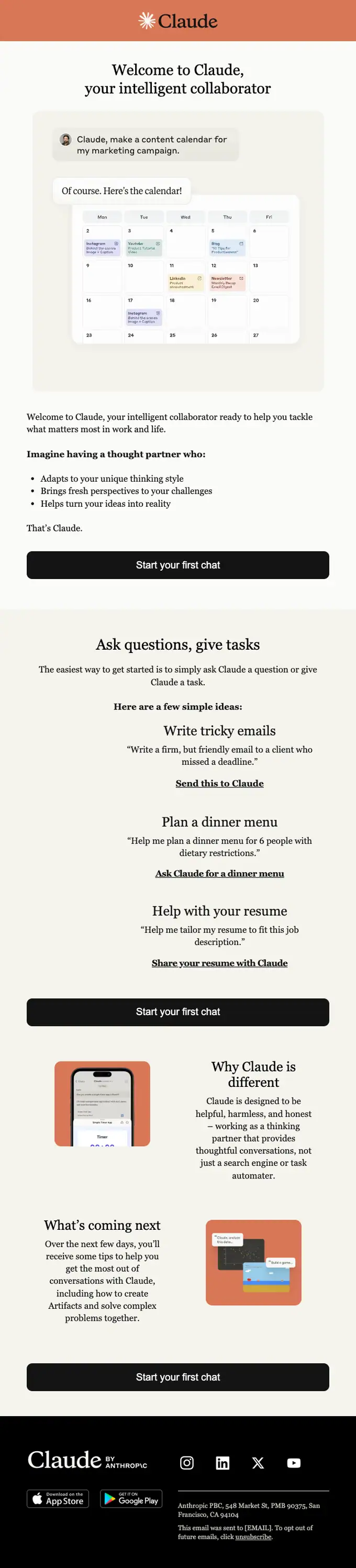 Claude welcome email, full length