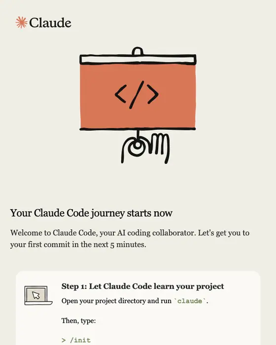 Claude Code welcome email