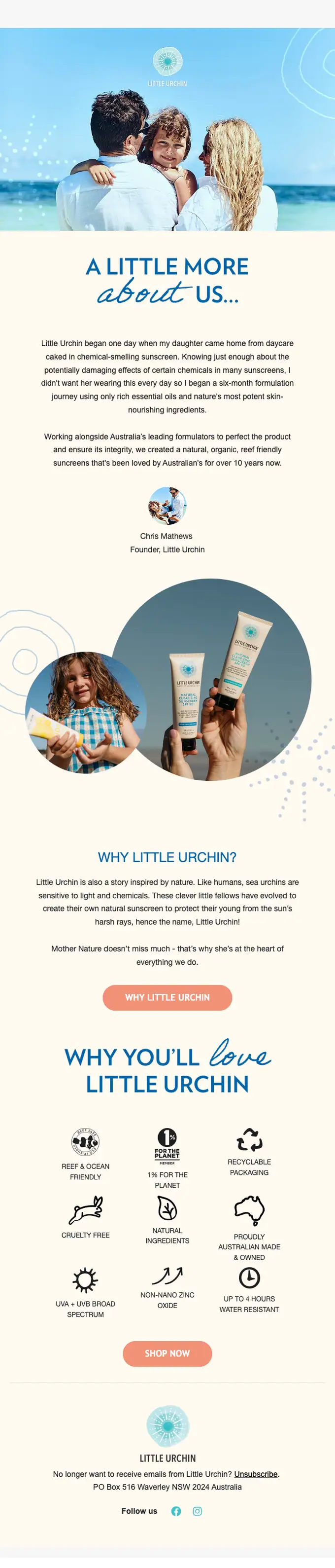 Little Urchin promotional email, full length