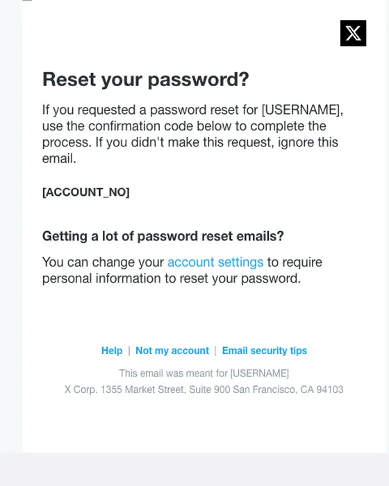 X Corp. password reset email