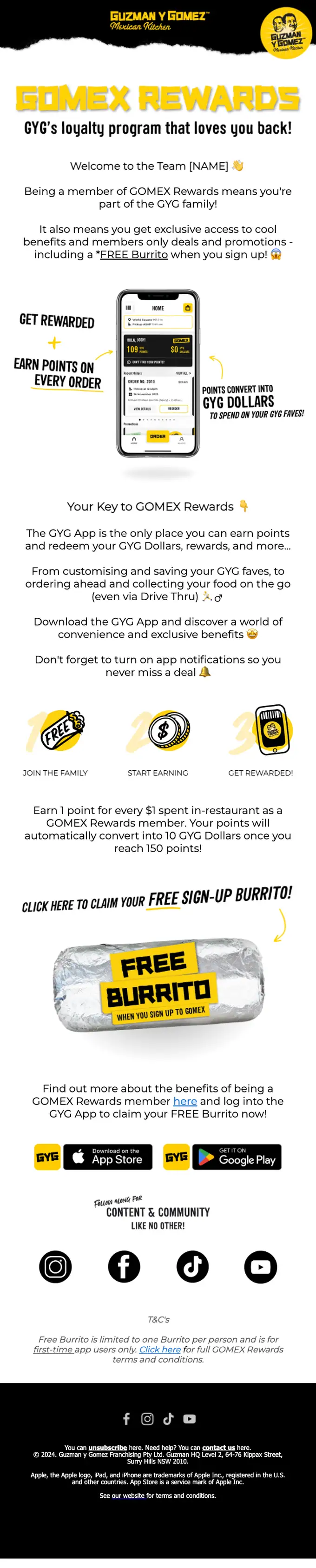 Guzman y Gomez welcome email, full length