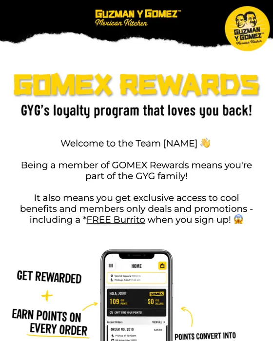 Guzman y Gomez welcome email