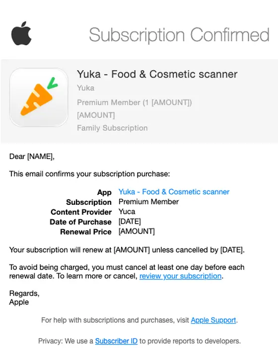 Apple subscription email