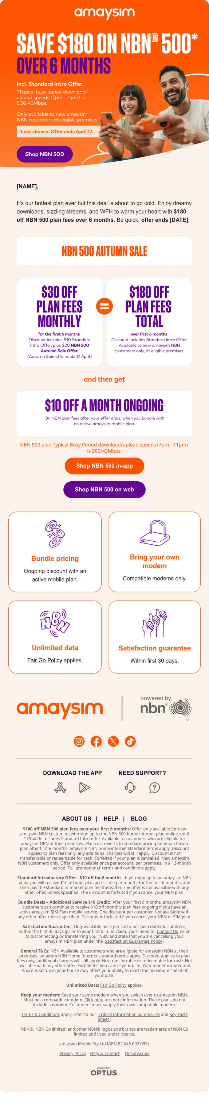 amaysim sale email, full length