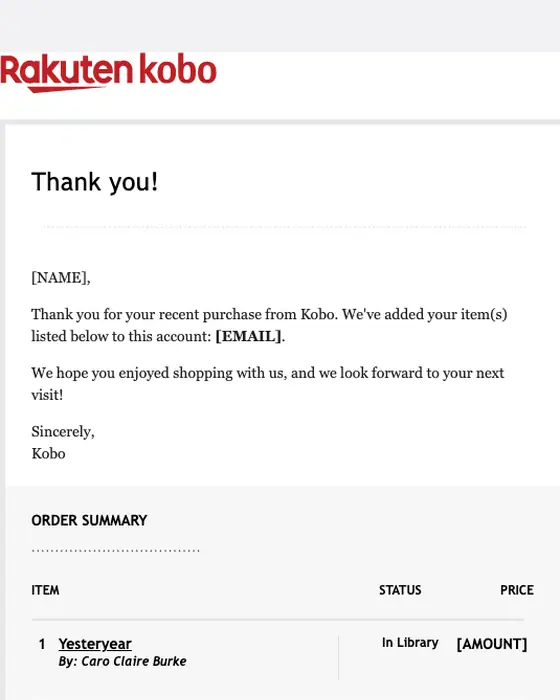 Kobo receipt email