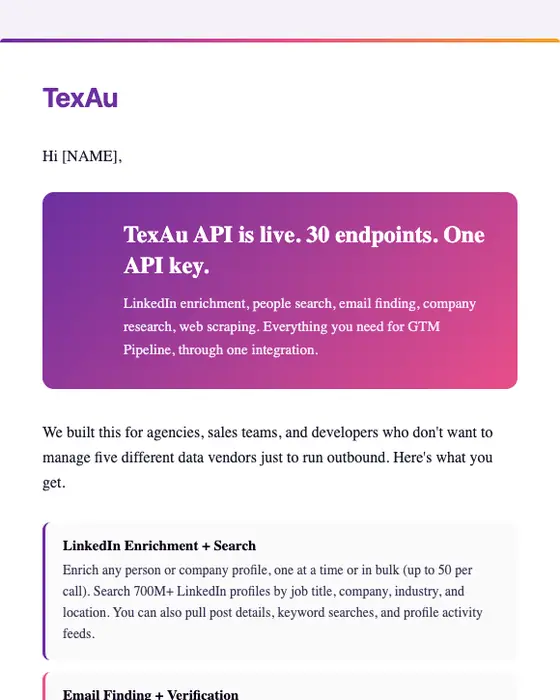 TexAu product launch email